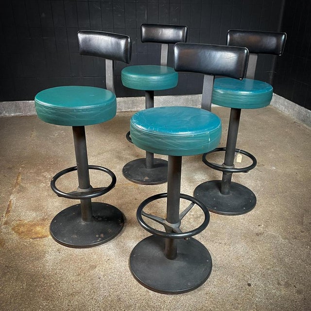 Green Vintage Bar Stools in Black with Green, Set of 4 For Sale - Image 8 of 8