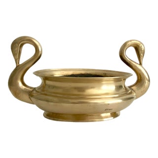 Mid-Century Brass Swan Handled Planter For Sale