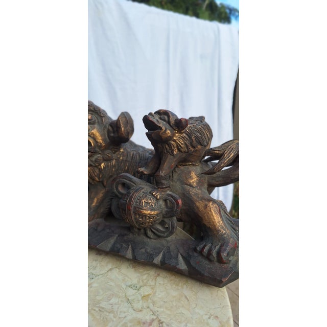 Antique Hand-Carved Chinese Guardian Lions or Foo Dogs - a Pair For Sale - Image 10 of 11