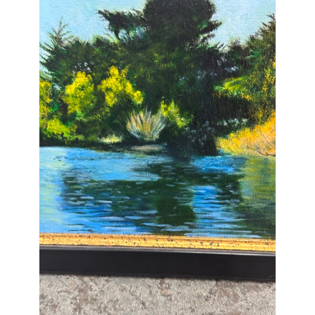 Late 20th Century Signed Camhi Lakeside Landscape Original Oil Painting For Sale - Image 5 of 12