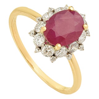 Mozambique 1.52ct Ruby & Diamond Statement Ring Size 5 in 14k Yellow Gold For Sale