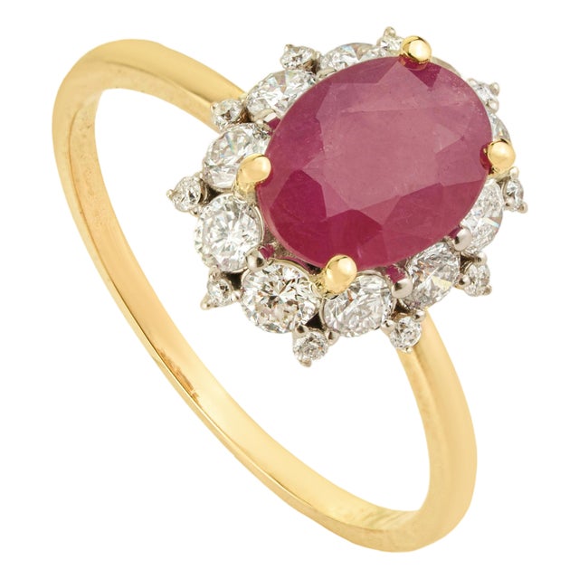 Mozambique 1.52ct Ruby & Diamond Statement Ring Size 5 in 14k Yellow Gold For Sale