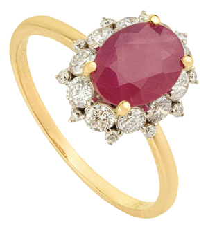 Mozambique 1.52ct Ruby & Diamond Statement Ring Size 5 in 14k Yellow Gold