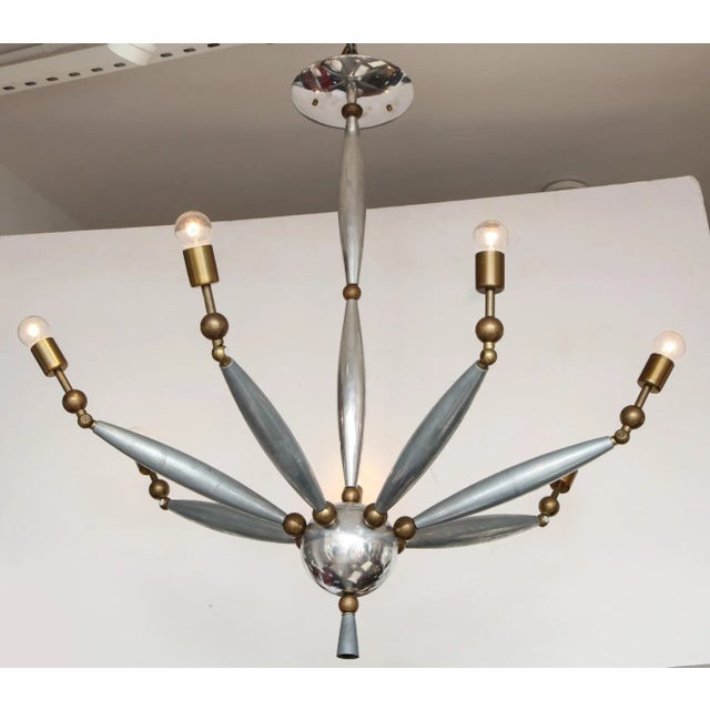 Mid-Century Modern Mid-Century Italian Articulated Chrome and Brass Chandelier For Sale - Image 3 of 11
