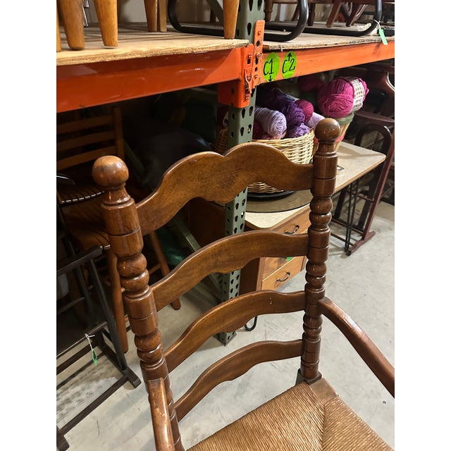 Mid-Century Modern 1970s Pair of Large Sturdy Ladder Back Chairs, One Captains Chair For Sale - Image 3 of 7