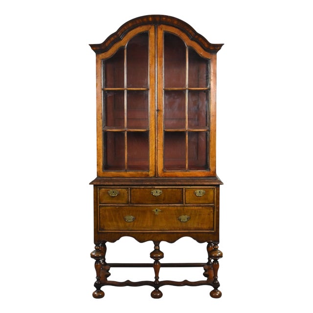 Antique Queen Anne Style Walnut Cabinet on Stand, 1900 For Sale