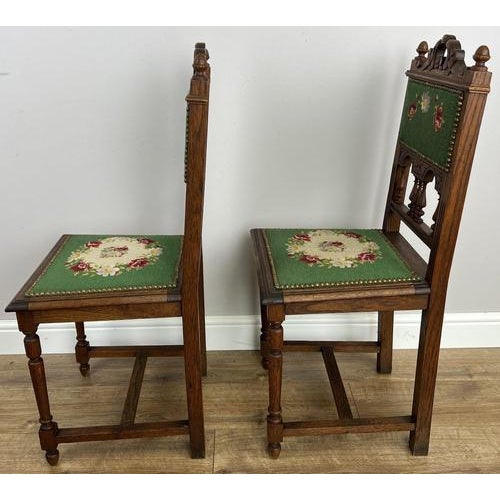Antique French Oak Floral Upholstered Chairs, Set of 2 For Sale - Image 4 of 11