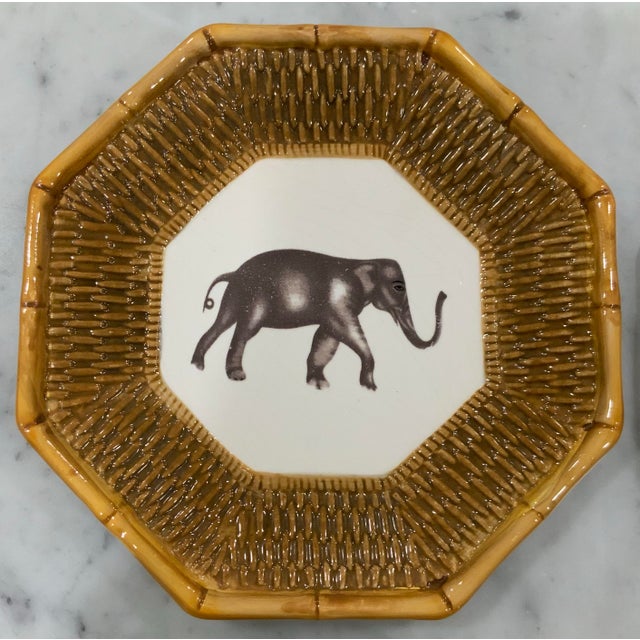 AERIN Safari Animal Salad Plates W/ Rattan & Bamboo Borders Set of 4 - Attrib. To Raymond Waites - Palm Beach Regency, Safari Entertaining - See Pics! For Sale - Image 4 of 8