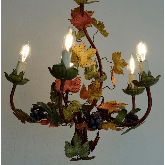 Italian Metal Grapes and Leaves Five-Light Chandelier, 1950s For Sale - Image 6 of 14