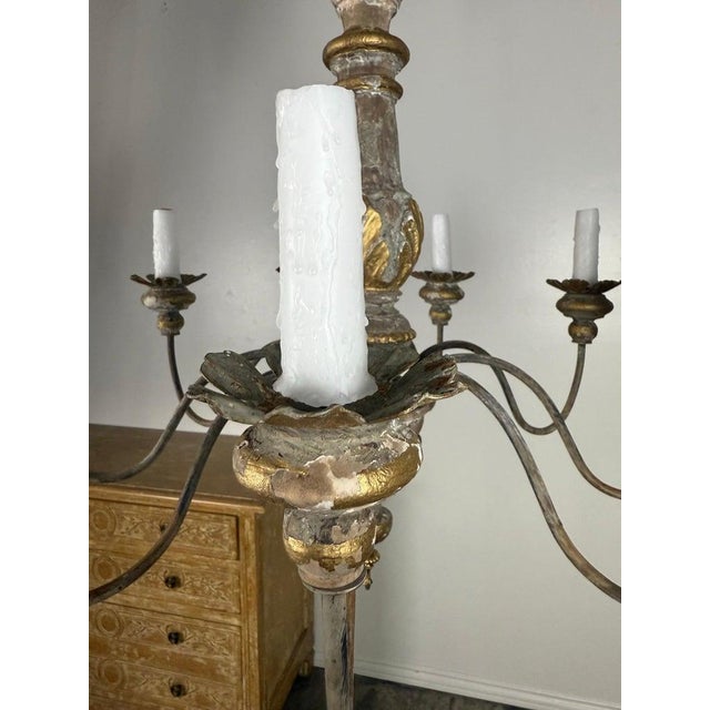 Antique Italian Giltwood and Iron Six-Light Chandelier For Sale - Image 10 of 11