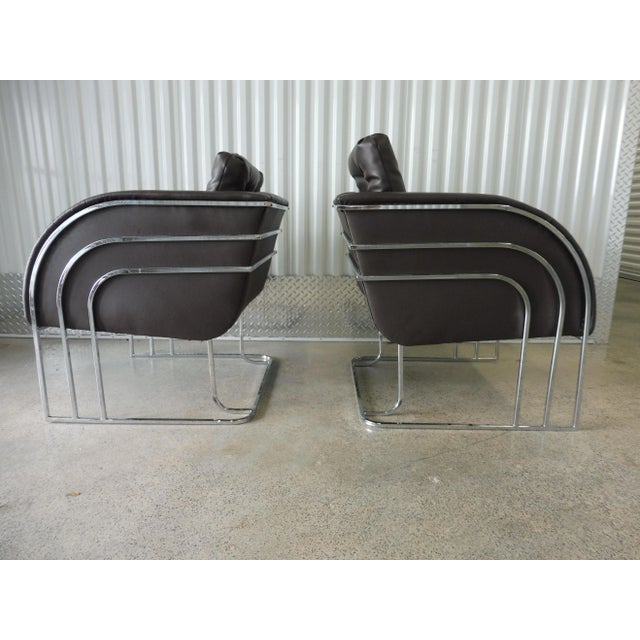 1970's Mid-Century Modern Milo Baughman Chrome and Leather Club Chairs - a Pair For Sale In Miami - Image 6 of 11