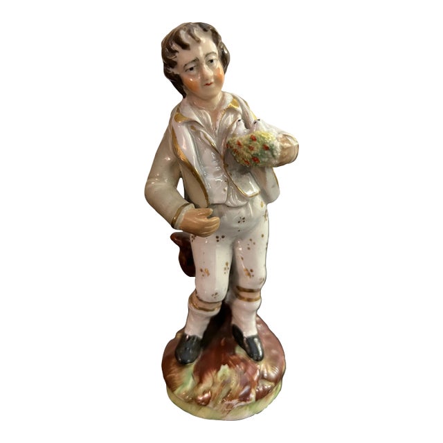 Antique English Staffordshire Man With 2 Doves Figure Circa 1860's For Sale
