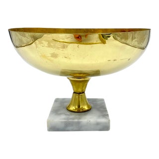 Vintage Brass Pedestal Bowl on Marble Base For Sale