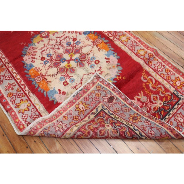 Mid 20th Century Vintage Bright Red Turkish Runner - 3' x 10'9" For Sale - Image 5 of 12