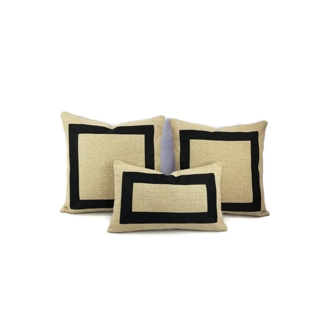 Not Yet Made - Made To Order Pindler Cheminer in Natural With Black Square Ribbon Embellished Pillow Cover - 20" X 20" For Sale - Image 5 of 7