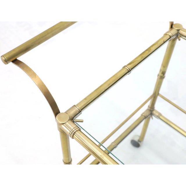 Solid Brass Faux Bamboo Rectangular Shape Two-Tier Serving Cart For Sale - Image 4 of 13