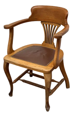 Captain’s Oak + Leather Armchair, Antique