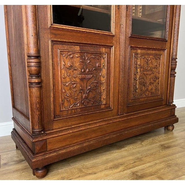 Antique French Glazed Display Oak Cabinet For Sale - Image 9 of 16
