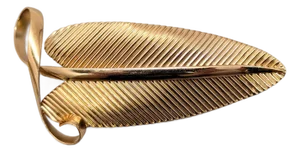 Vintage 1950s Signed Napier Goldtone Ribbed Leaf Curled Stem Brooch