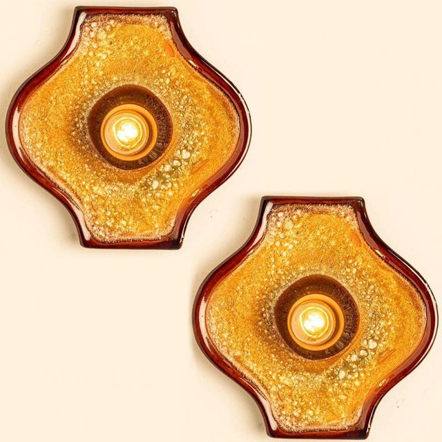 Oval Ochre Fat Lava Ceramic Wall Lights, 1970s, Set of 2 For Sale - Image 3 of 13