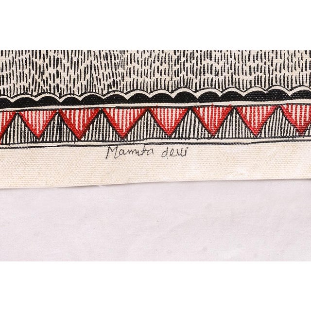 Folk Art Symphony of Fish — Original Hand-Painted Madhubani Folk Art by National Award-Winning Artist Mamta Devi For Sale - Image 3 of 4