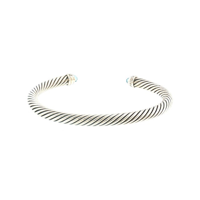 Modern Modern Yurman Sterling Silver, Blue Topaz and Diamond Classic Cable Bracelet For Sale - Image 3 of 4