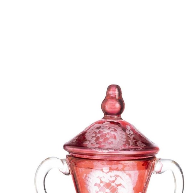 Glass and Crystal - Pair of crystal candy dishes. Made of ruby ​​crystal with vegetal decoration, likely manufactured in...
