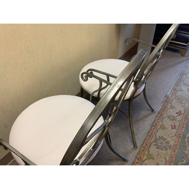 21st Century Pair of Hollywood Regency Iron Armchairs With Pewter Finish For Sale In New York - Image 6 of 9