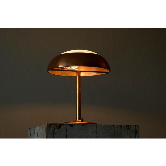 Art Deco Table Lamp in Patinated Copper with Brass and Satin Glass, 1950s For Sale - Image 6 of 10