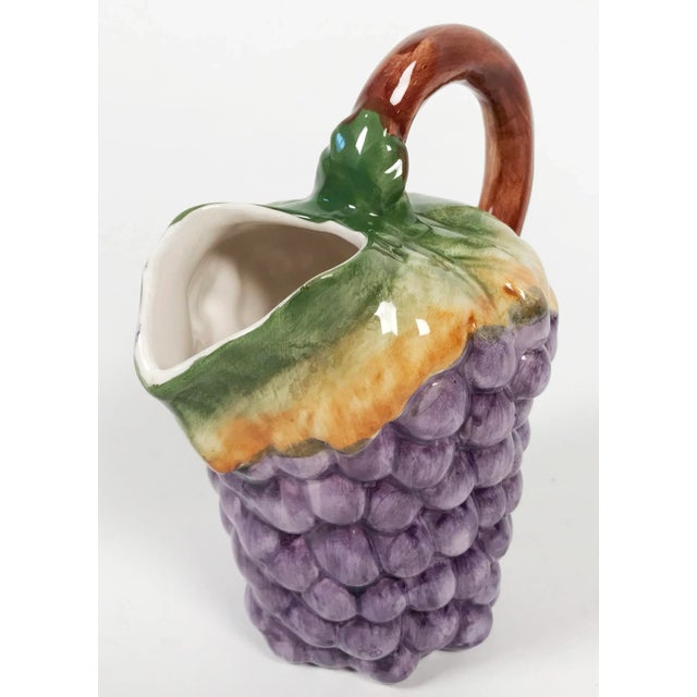 Majolica Mid 20th Century Majolica Style Grape Motif Pitcher For Sale - Image 4 of 5