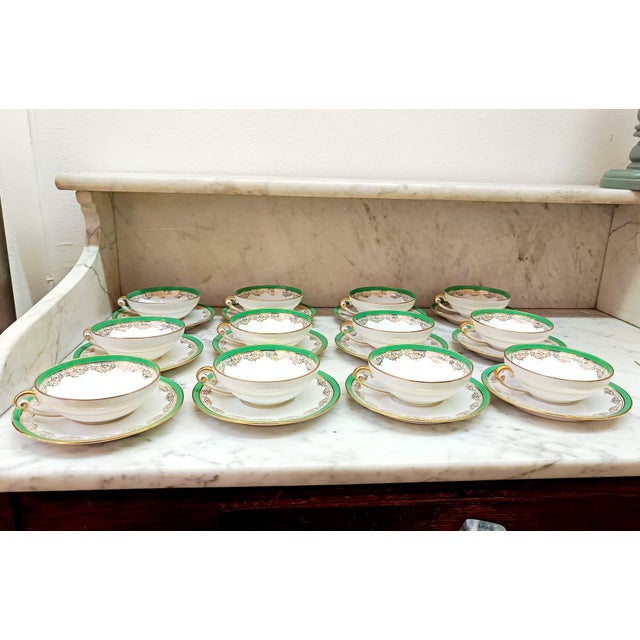 Forest Green Art Deco Limoges Porcelain Tea Service by Georges Boyer, 1940s, Set of 12 For Sale - Image 8 of 8