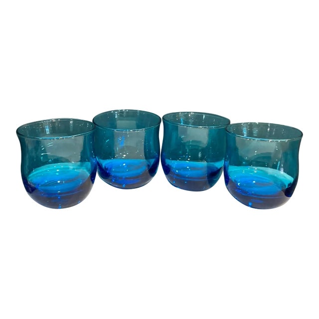 Mid-Century Cobalt Blue Juice Glasses- Set of 4 For Sale