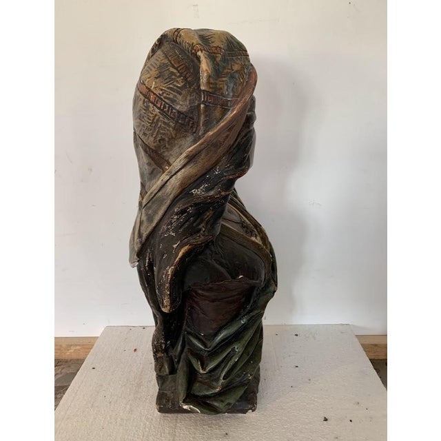 Polychrome Plaster Bust, 1800s For Sale - Image 9 of 11