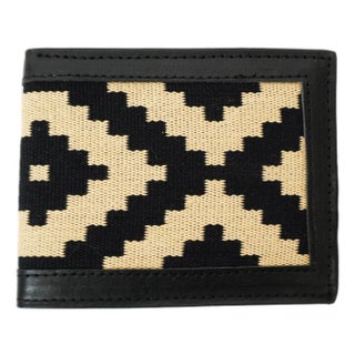 Men's Leather & Woven Wallet - Black For Sale