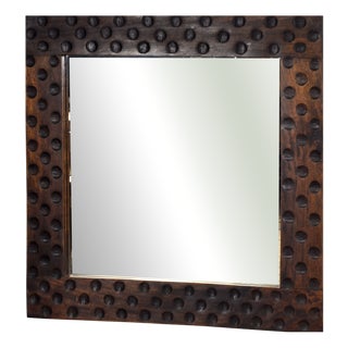Vintage Brutalist Mirror in Oak, 1970s For Sale