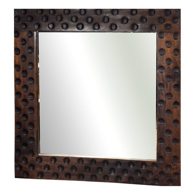 Vintage Brutalist Mirror in Oak, 1970s For Sale