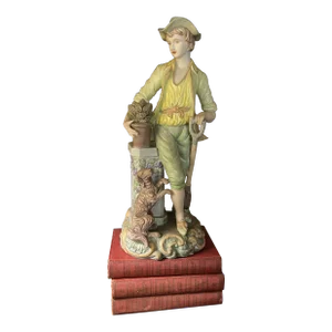 Vintage Porcelain Statue of Boy and Dog a Tall Piece