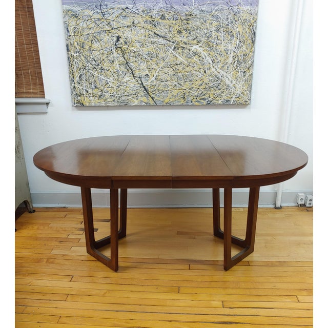 Broyhill 1964 Broyhill Saga Pedestal Walnut Dining Table With 2 Leaves For Sale - Image 4 of 10
