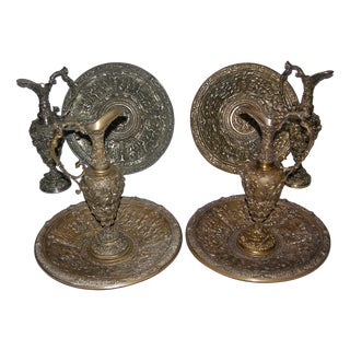 Embossed Bronze Jugs and Basins with Allegorical Scenes by Colleoni of Bergamo, 1890s-1910s, Set of 4 For Sale