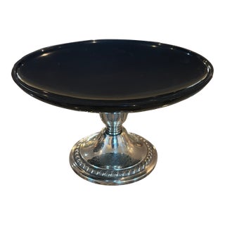 Early 20th Century Newport Black Melamine Compote With Sterling Weighted Base For Sale