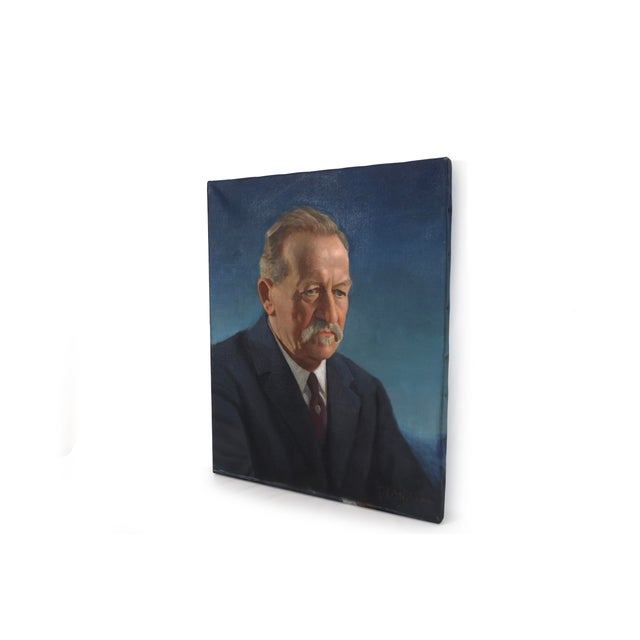 Textile Set of Two Grim and Not So Grim Portrait Paintings of a Businessman For Sale - Image 7 of 12