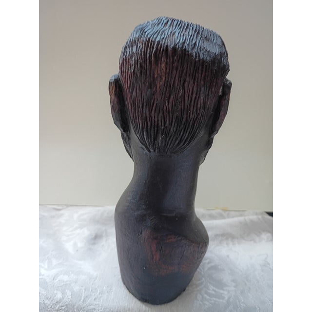 Vintage Mid-Century Hand-Carved African Ebony Wood Male Bust For Sale In Tampa - Image 6 of 10