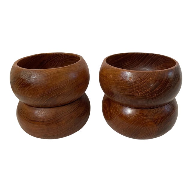 Mid-Century Carved Wood Salad Bowls- Set of 4 For Sale