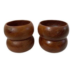 Mid-Century Carved Wood Salad Bowls- Set of 4