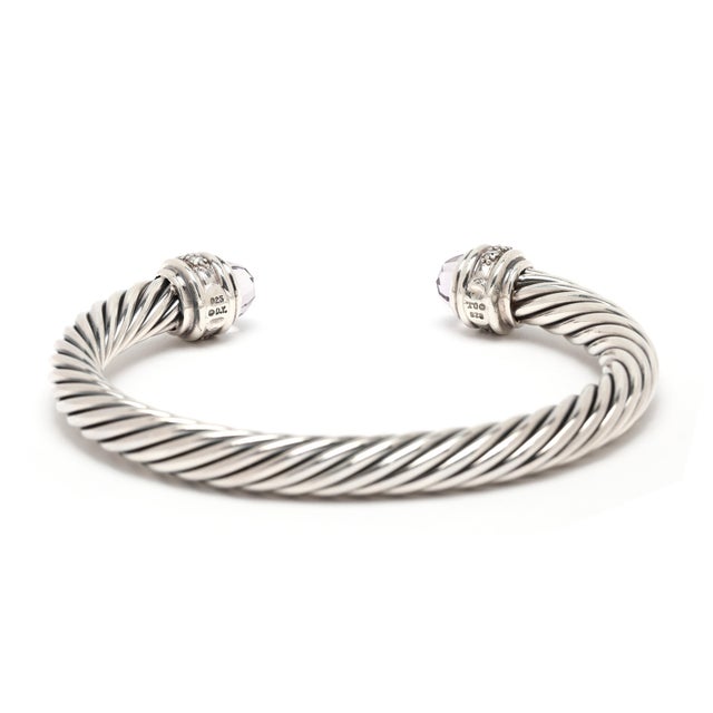 David Yurman Diamond & Rose De France Cable Cuff Bracelet, Sterling Silver For Sale - Image 4 of 7