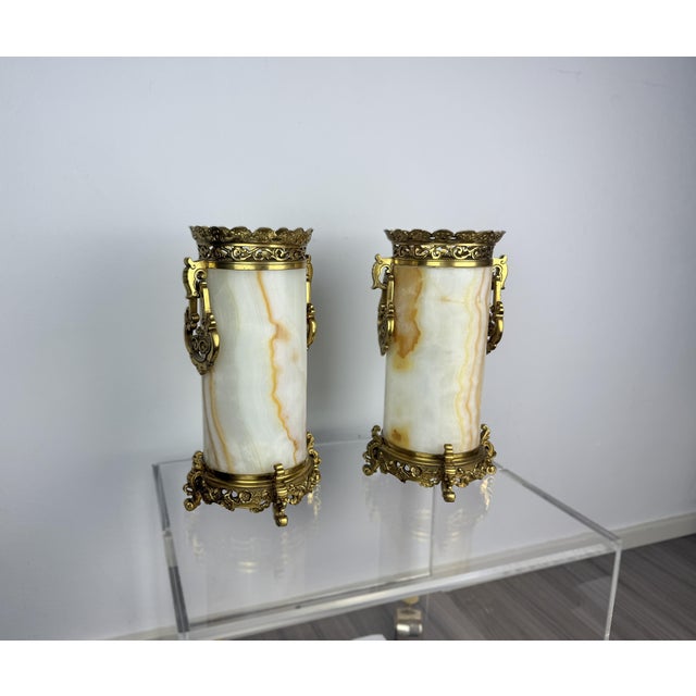 Antique French Onyx and Gilt Bronze Vases, 1800s, Set of 2 For Sale - Image 4 of 9