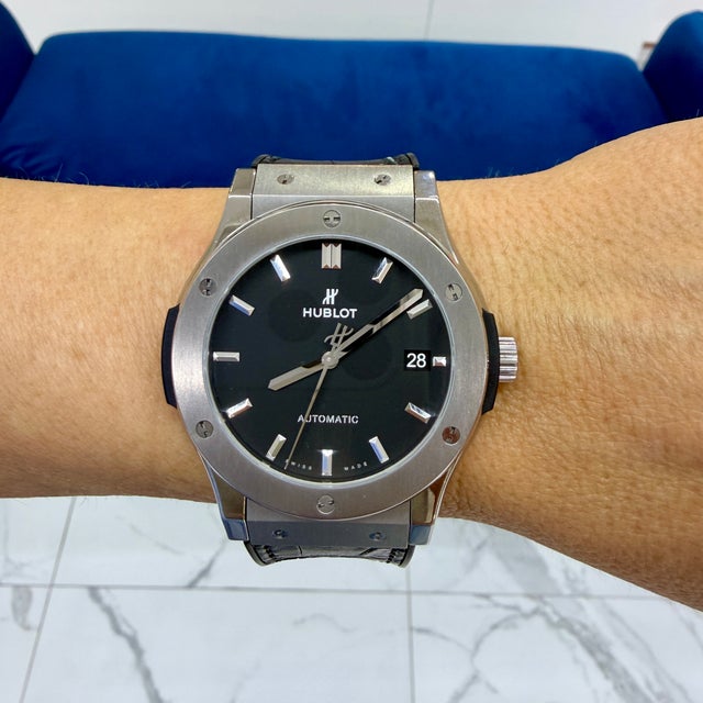 Animal Skin Hublot Classic Fusion 45mm 511.nx.1171.rx Black Dial Titanium Automatic Watch For Sale - Image 7 of 7