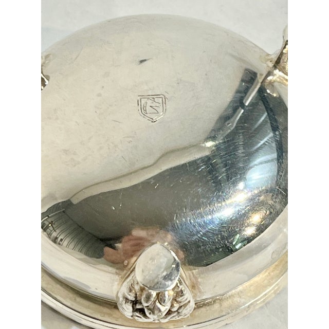 Antique Silver Plate and Cobalt Glass Salt Cellars With Lion Paw Feet - a Pair For Sale - Image 11 of 11
