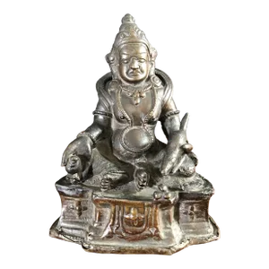 Late 19th Century Statue God of Wealth Yellow Jambhala Kubera Bronze and Copper Deity