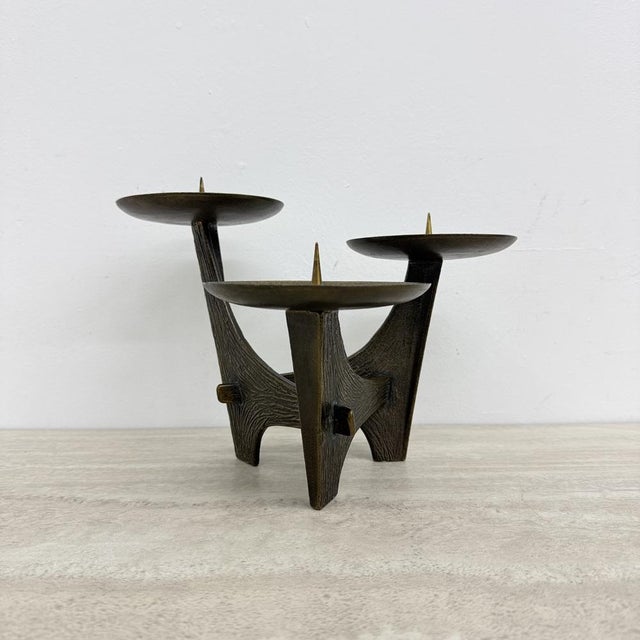 Modernist Sculptural Brutalist Bronze Metal Candleholder, France, 1960s For Sale - Image 9 of 18
